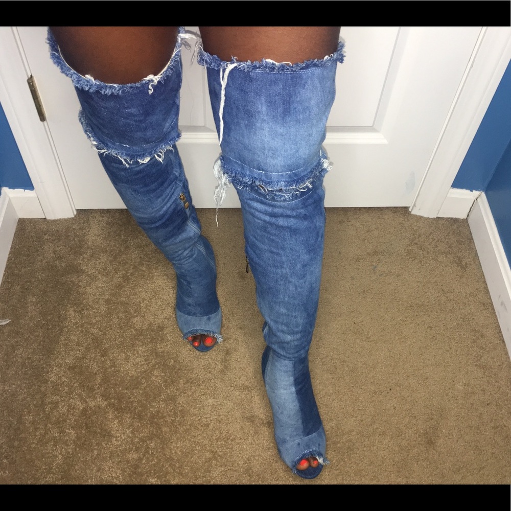 Distress thigh high boots